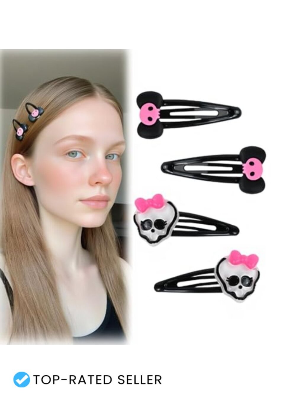 4PCS Skull Bow Snap Hair Clips Y2K Gothic Halloween Barrettes